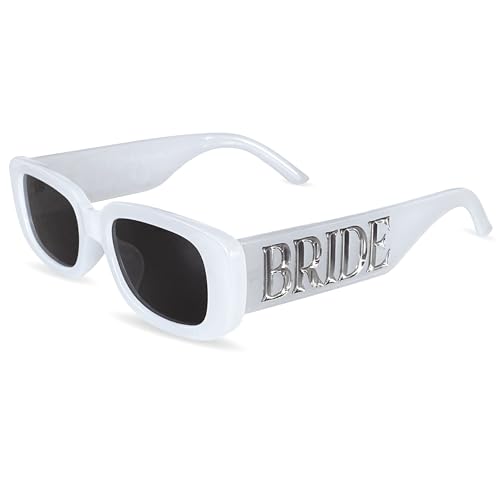 GroomBrideGifts Bride Sunglasses White Rectangle Polarized Sunglasses for Women UV400 Protection Eyewear Ideal for Bachelorette Party Wedding Bridal Shower Honeymoon