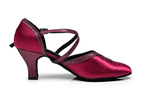 TDA Women's Mid Heel Closed Toe Glitter Tagno Salsa Wedding Ballroom Modern Latin Dance Shoes3