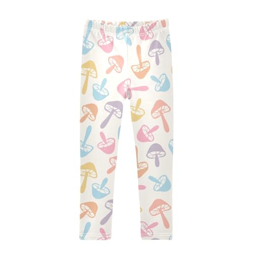 Cute Colorful Mushroom Girls Leggings,Workout Leggings for Girls Toddler Athletic Leggings Size for 3-10T