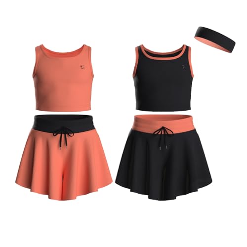 Image of Flowy Girls Butterfly Shorts Skirts w /Pockets & Athletic Sleeveless Tank Tops, Dance Tennis Cheer Running (5pc Set)