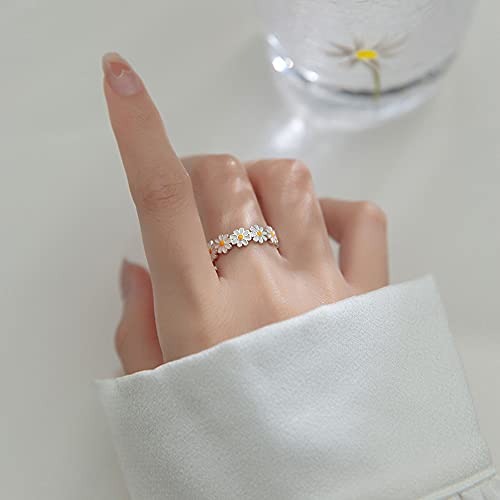 Cute Daisy Flower Open Statement Rings Sterling Silver 925 Adjustable Sunflower Wedding Engagement Ring Toe Ring Finger Band Eternity Dainty Jewelry Gifts for Women Girls3