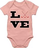 Sport & Bewegung Baby - Eishockey Love - 1/3 Monate - Babyrosa - Eishockey Baby Body - BZ10 - Baby Body Kurzarm für Jungen und Mädchen