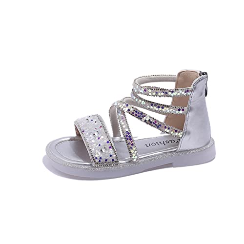 Child and Toddler Baby Girls Sandals Sequins High Top Sandals Lightweight Flat Shoes Summer (Silver, 3 Big Kids)