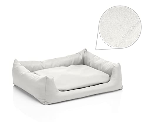 Juelle Hundebett aus Kunstleder, Hundebett für große Hunde, flauschiges Hundekissen, Sofa Rex S-XXL (100x80 cm, Weiß)