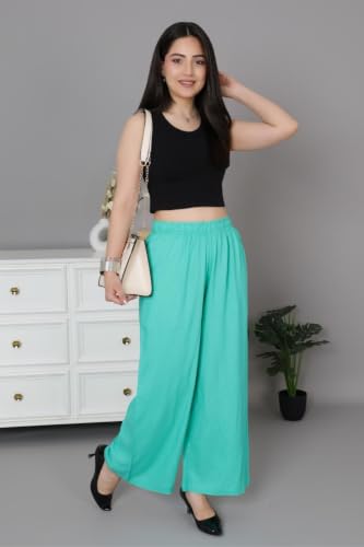 Image of Mlada Rayon Palazzo Pants for Women | Palazzo Pant for Women | Palazzo for Office Wear | Mid Rise Palazzo Pants | Regular Fit Palazzo Pants for Women | Relaxed Palazzo Pants | Solid Palazzo Pants
