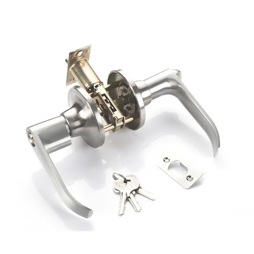 happykau ドアノブ 鍵付き レバーハンドル 浴室 トイレ用 玄関 住宅室内用 交換 (シルバー)