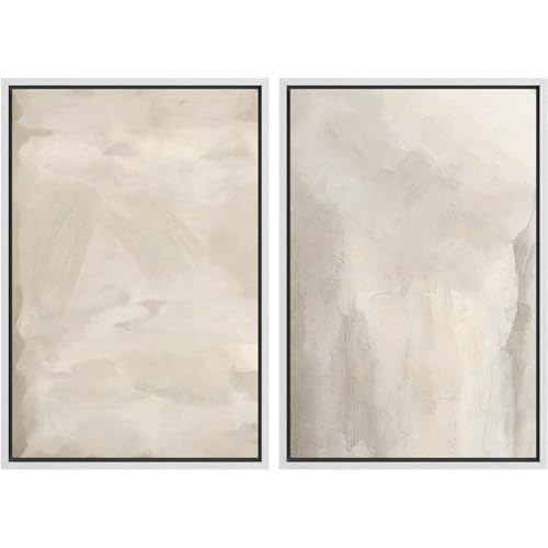 MUDECOR Framed Canvas Print Wall Art Abstract Neutral Tones Minimalist Earthy Color Palette Illustrations Modern Art Decorative Chic for Living Room, Bedroom, Office - 16'x24'x2 White
