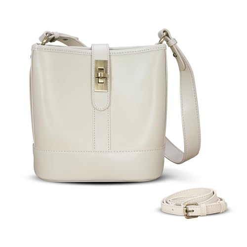 HESHE Crossbody Bags for Women Bucket Bag Leather Shoulder Purses Women’s Crossbody Handbags Designer Hobo Satchel Handbags with Pockets (White)