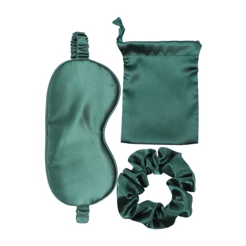 PENIKOKO 3個 ?真シルク製睡眠用アイマスク点 快適な遮光設計 目元フィット ヘアスクランチ 収納ポーチ付き 男女兼用リラックスアイシェー