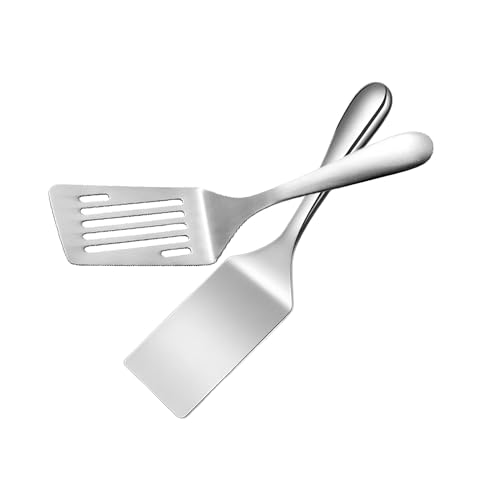 2 Pezzo Spatola per Barbecue e Griglia, Spatola in Acciaio Inox Scanalata, Adatta per Friggere e Grigliare Alimenti