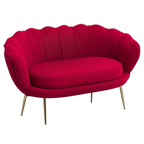 HOMCOM Divanetto 2 Posti in Tessuto Effetto Velluto, Piccolo Divanetto Vintage con Braccioli, Moderno, Seduta Imbottita per Camera da Letto e Soggiorno, 130x77x77cm, Rosso Scuro