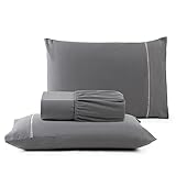 Jogo de Cama Casal Percal 400 Fios Ponto Palito 03 Peças, Antiácaro, Anti-pilling com Toque Macio - Chumbo