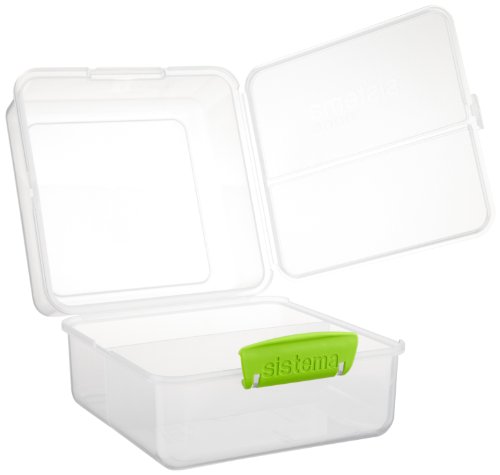 Sistema To Go Collection Lunch Cube Food Storage Container, 47.3 Ounce/ 5.9 Cup, Clear with Assorted Color Accents