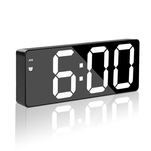 Digital Alarm Clock, Large Display Bedside LED Electronic Digital Clock Silent No Ticking, USB Mains Powered/Battery Powered Bedroom Alarm Clock with Temperature Display, Adjustable Brightness,12/24H