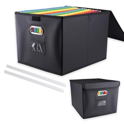 aupawdy Boîte de Rangement avec Couvercle pour Dossiers Suspendus DIN A4, Boîte de Rangement Pliable en Tissu avec Couvercle, Boite Rangement Document,...