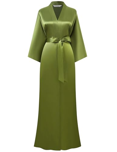 Image of PRODESIGN Satin Kimono Robe Women Long Silky Kimono Bathrobe Sleepwear Wedding Bridesmaid Robe