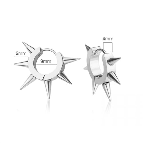 316L Stainless Steel Multi 6mm Spike Lined Huggie Hoop Earrings, Sold as a Pair2