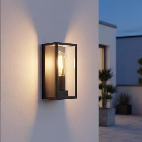 Applique extérieure vintage noir alu IP44 E27 éclairage façade entrée terrasse cour