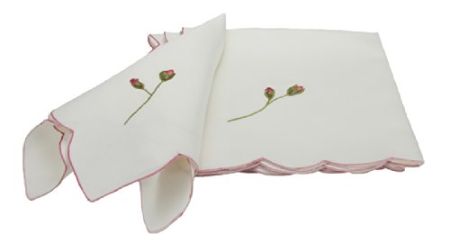 Xia Home Fashions Rose Bud Embroidered Spring Napkins, 21 by 21-Inch, Set of 4