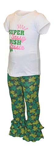 Image of Unique Baby 2 Piece Girls Double Ruffle Leggings Outfit with Short Sleeve Shirt Kid and Toddler Clothes Set