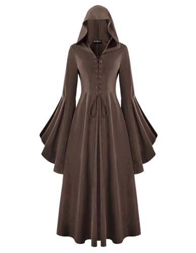 Scarlet Darkness Women's Renaissance Costumes Hooded Lace Up Long Dress Women Halloween Vintage Medieval Cloak