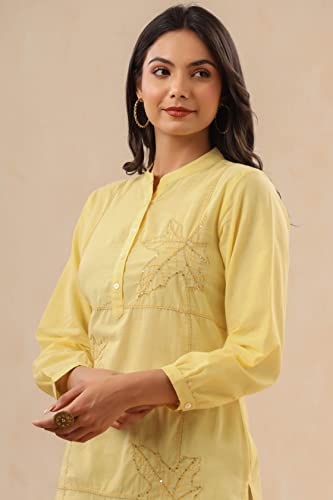 Image of Juniper Women's Cotton Slub Embroidered High-Low Kurta