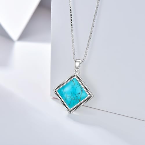 Turquoise Necklace 925 Sterling Silver Natural Turquoise Gemstone Pendant Vintage Bohemian Western Jewelry Gifts for Women3