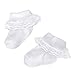 ESTAMICO Baby Girls Ruffle Frilly Socks with Embroidery White Socks for Infant Toddler, 0-6 Months