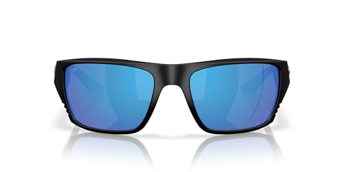 Costa Man Sunglasses Matte Black Frame, Blue Mirror Lenses, 59MM