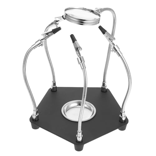 IOBIDDYS はんだ付け補助クリップ 拡大鏡付きフレキシブルアーム はんだごてホルダー一体型 電子修理路板保守用 作業サードハンドツール
