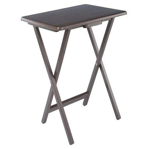 Image of Winsome Alex Set of 2 Foldable Snack Tables, Oyster Gray | Easy to Store Small Portable Fold Up Table Set for Kitchen, Living Room TV Dining, Crafts, Puzzles, Work From Home