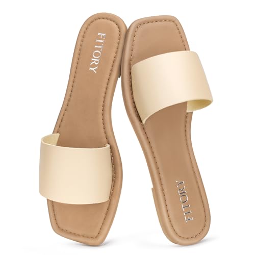 Image of FITORY Women's Slide Sandals Fashion Square Open Toe with Cushioned Footbed Slippers for Beach Size