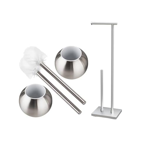 Standing Toilet Paper Holder Stand + Toilet Brush and Holder Cover