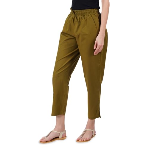 Image of Happy Bunny Parallel Pants for Women 100% Cotton Ankle Length Trousers Regular Fit with Elastic Drawstring Stylish & Pockets Casual Formal Wear for Office & Home