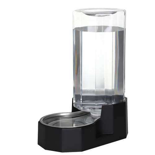 Sfozstra Large Dog Water Dispenser: 9L Automatic Black Water Feeder with Stainless Steel Bowl - Without Filter - Gravity Design for Multiple Pets Indoor/Outdoor