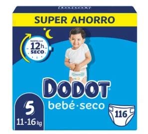 LOGAN Pañales talla 5, para niños de 11 a 16 kilogramos DODOT Bebé-seco 116 uds.