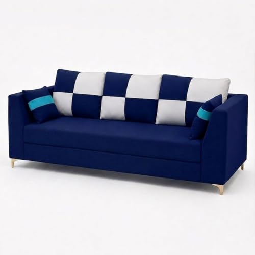 Image of FURNY Signature Cresta 3 Seater Sofa Set | Boston Fabric | 40D Foam + Zigzag Spring | 3-Yr Warranty (Midnight Blue, Light Grey)| Modern Living Luxury Sofa Set for Home, Office & Hotel Spaces