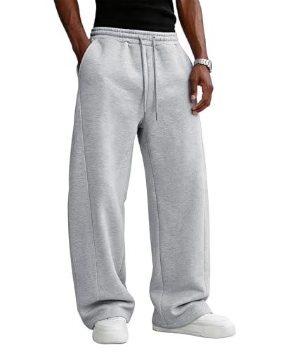 Image of Men's Baggy Sweatpants Cotton Fleece Wide Leg Lounge Sweat Pants Drawstring Waist Jogging Pants with Pockets