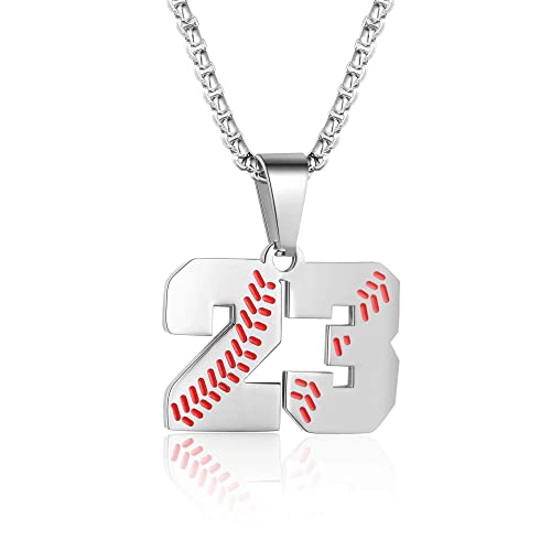 TLIWWF Inspiration Baseball Jersey Number Necklace Stainless Steel Charms Number Pendant for Boys Men (23)