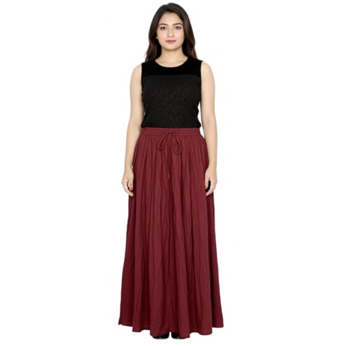 Image of Sttoffa Women Solid Color Maxi Plain Cotton Full Length White Skirt 40 inch Long Cotton Long Skirt