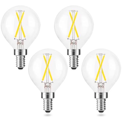AIELIT Dimmable 2 Watt Candelabra LED Light Bulb(25W Equivalent), Globe E12 LED Bulb, Small Chandelier Base, G15 Filament Edison Bulb for Household Lamp, 200 lumens, Bright White 5000K Clear, 4 Pcs Cover