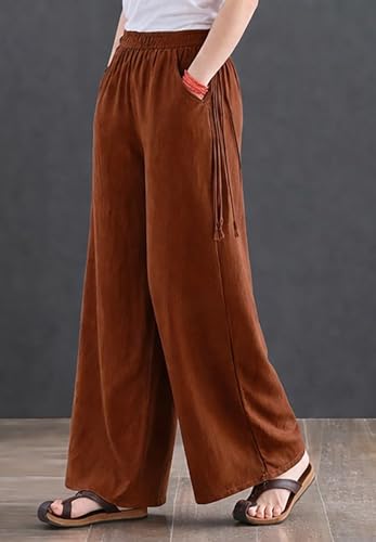 Image of KOTTY Women's FlowEase Wide Leg Pants High-Rise Drawstring Waist Relaxed Lounge Trousers with Pockets, Soft Breathable Everyday Wear
