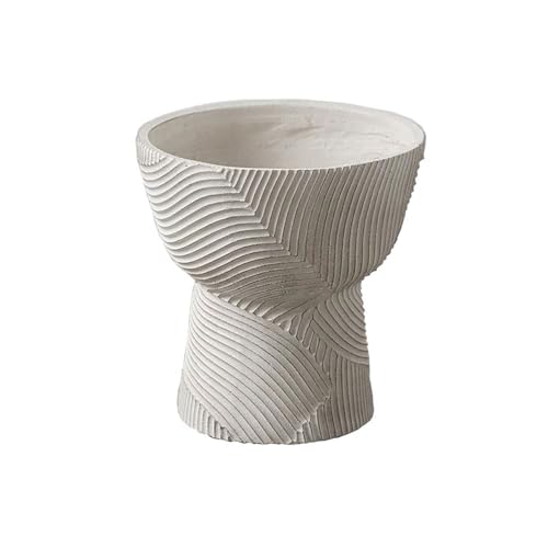 Pot de fleur intérieur et extérieur beige à motif courbe moderne - 2
