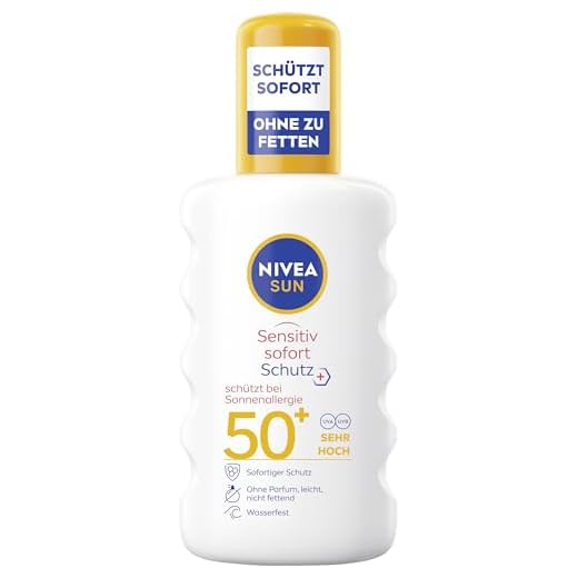 NIVEA SUN Sensitiv Sofort Schutz Sonnenspray LSF 50+, Sonnenmilch mit LSF 50+ für empfindliche Haut, wasserfester & duftfreier Sonnenschutz bei Sonnenallergie (200 ml)