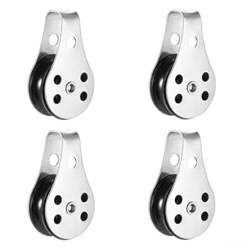 4-teiliges Marine-Riemenscheiben-Set für Kajaks und Kanus mit 316 Edelstahlkörper und Nylonrad, kompatibel mit Seildurchmesser 2 mm bis 6 mm, Tragkraft 340 kg