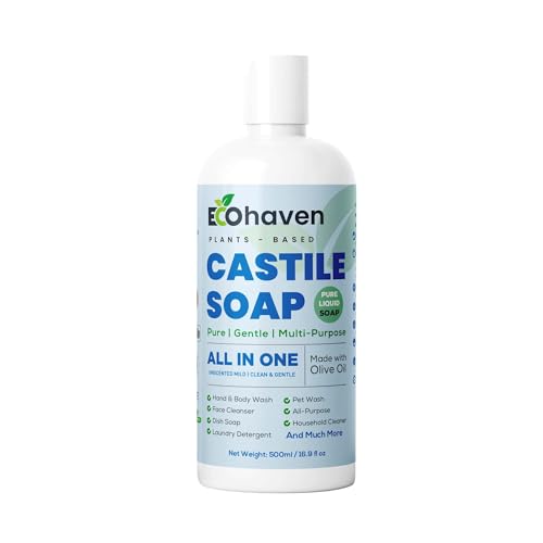 Organic Pure Castile Liquid Soap - 100% Natural Made with Organic Oils 18-in-1 Uses: Face Body Hair Laundry Pets and Dishes Concentrated Vegan Non-GMO Non Toxic - 500ml