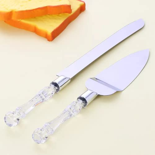 Tossper 2Pcs Wedding Cake Knife Set Stainless Steel Dessert Set Pie Server Cake Cutter For Birthday Anniversary Holiday Party, White, 33Cm/26X4.5Cm #TOP4