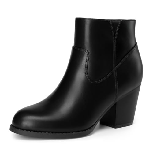 Athlefit Women's Ankle Boots Chunky Heel Short Black Booties Size 8.5