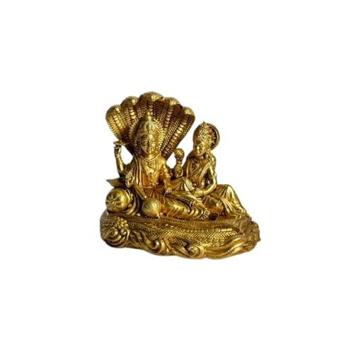 Image of eCraftIndia Brass Vishnu Lakshmi Idol with Sheshnaag | God Murti for Home Decor, Pooja, Temple & Diwali Housewarming Gift