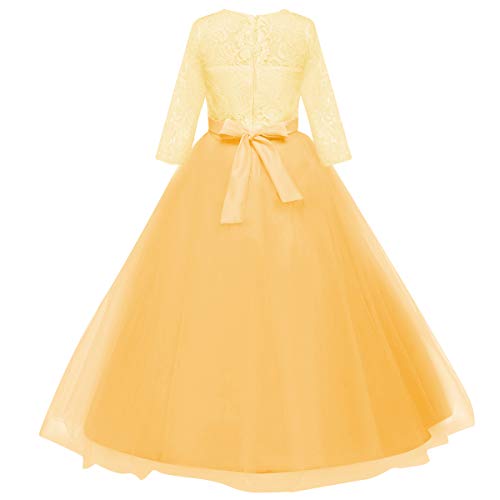 Flower Girls Pageant Ball Gowns Kids Chiffon Embroidered Tulle Wedding Party Homecoming Bridesmaid Dress For Junior Teen Yellow 13-14 Years #TOP5